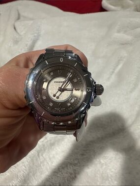 CHANEL Men's Steel Watch with Grey Dial and Diamond Markers